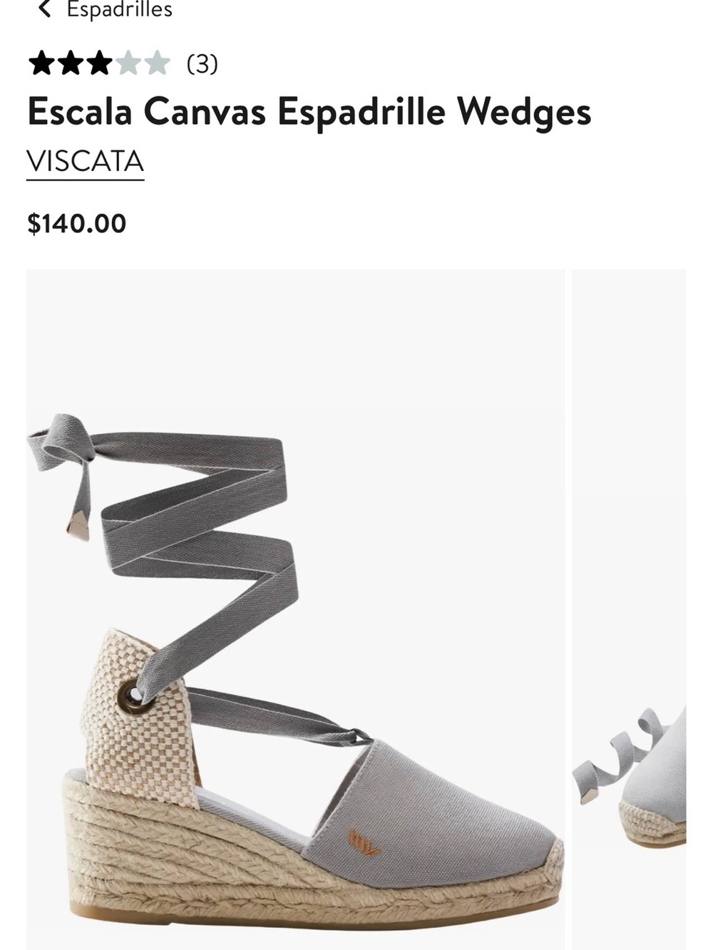 Viscata Gray Canvas Espadrille Wedges with Wrap Ties